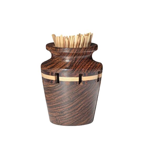 Handmade Toothpick Holder of Marquetry Pieced and Turned Wood - Picture 8 of 8